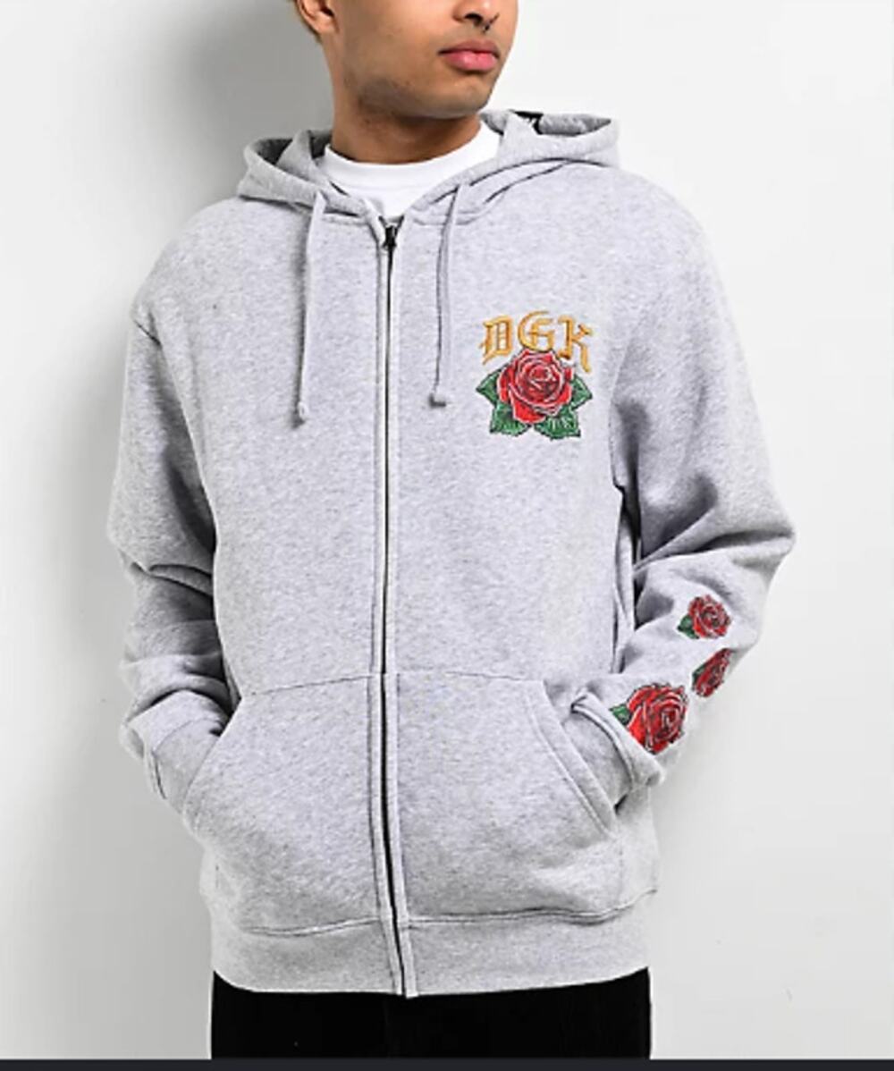 Zumiez DGK Embroidered Guadalupe Grey Full Zip Hoodie Men's XL